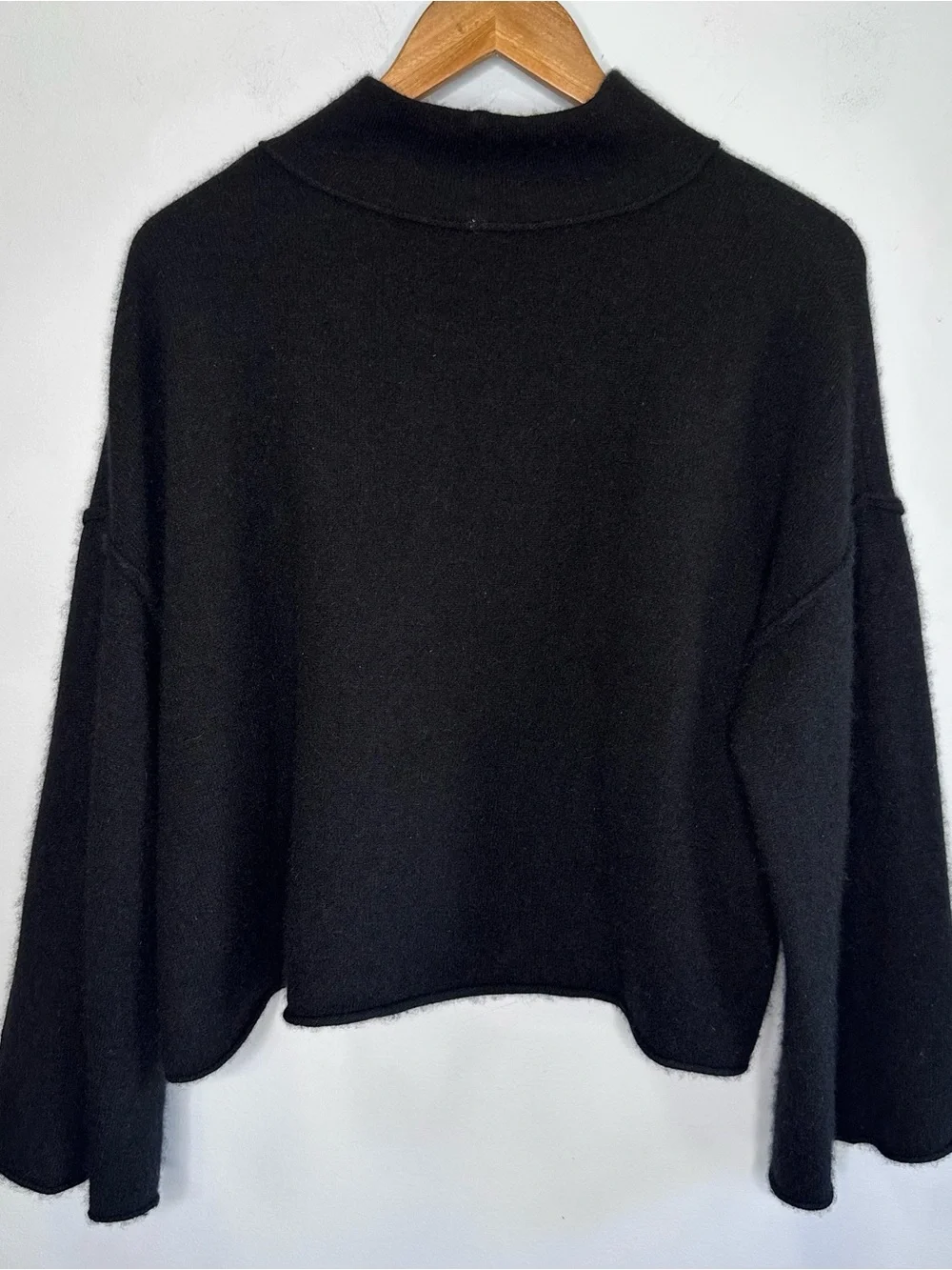 Free People Black 100% Cashmere Open Sides High Low Pullover Crop Boxy Sweater